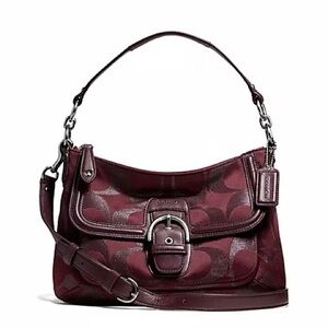 EUC Coach Campbell Signature Metallic C Small Convertible Burgundy Shoulder Bag